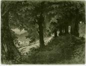 Evening in Albano near Rome. Etching