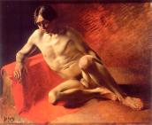 Sitter on red fabric