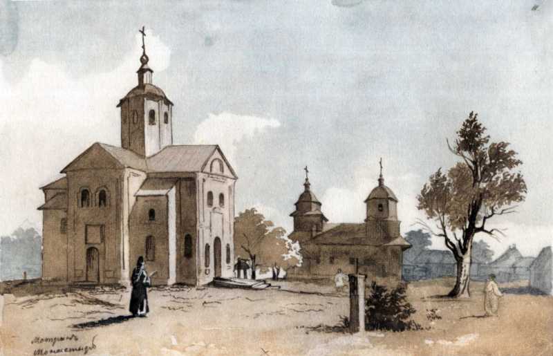 Троїцька церква Мотронинського монастиря на малюнку Тараса Шевченка