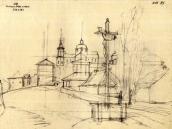 Pochaiv monastery from the east. Sketch