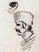 Head of the Cossack in cap. Sketch